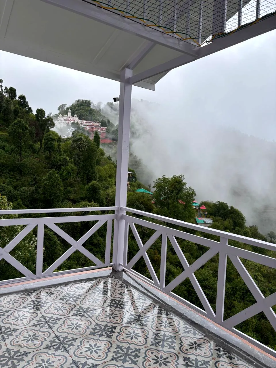 Mist surrounding the verandah of the homestay in monsoon